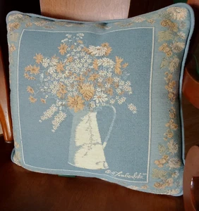 Vintage Bob Timberlake 14" quadratisches Dekokissen blau mit weißen & gelben Gänseblümchen - Bild 1 von 5