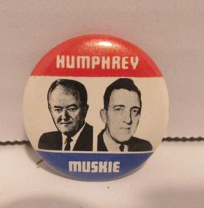 Vintage Political 1968 Pinback Button Humphrey and Muskie - Picture 1 of 4