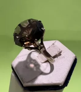 Vintage 12k Gold Faceted Smoky Quartz Laced Cocktail Ring Size 9 - Picture 1 of 15