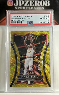 2019-20 Select De'Andre Hunter Premier Level Gold Wave Prizm SP RC #136 PSA 10 - Image 1 of 2