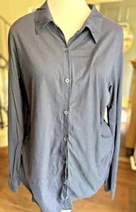 Eileen Fisher Bluse XL Bio Baumwolle Tunika Knopfleiste Langarm marine - Bild 1 von 8