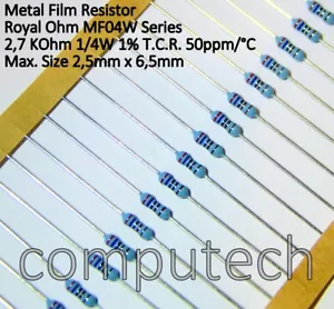 1000 pezzi 2,7 KOhm 1/4W 1% Resistenze strato di metallo Royal Ohm 2,7KOhm 0,25W - Foto 1 di 2