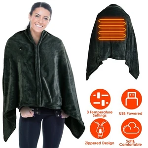 Electric Heated Blanket USB Heated Blanket Washable Poncho Shawl Wrap Warmer US - Picture 1 of 13
