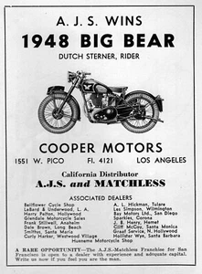 1948 Matchless G80 Motorcycle "AJS Wins Big Bear" Original Ad - Picture 1 of 1