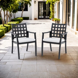 Modern 2-Piece Cast Aluminum Patio Dining Chairs, Weather-Resistant for Garden - Picture 1 of 8