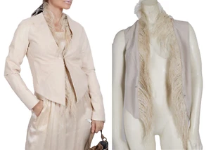 BRUNELLO CUCINELLI creme Lederjacke Straußenfedern 2 Stück Weste Gr. 42 - Bild 1 von 12