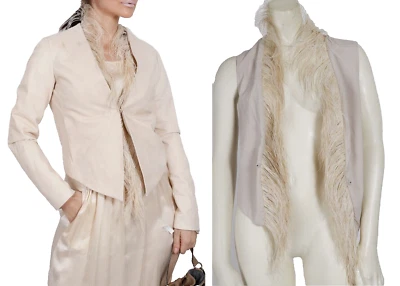 BRUNELLO CUCINELLI Chaqueta de Cuero Crema Pluma de Avestruz 2 Piezas Chaleco Talla 42 Foto 1 de 4
