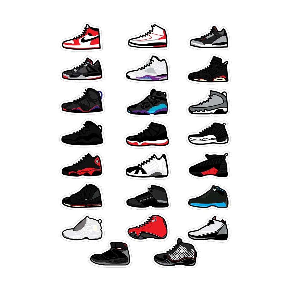 HOMEMADE Air Jordan Retro Sneakers Sneakerhead Collection Glossy Waterproof Stickers 1.5"