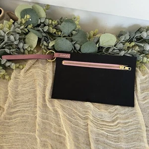 Wolf Leathers Clutch, Pink/Black Brass Essentials Thin Nubuck Leather - Picture 1 of 7