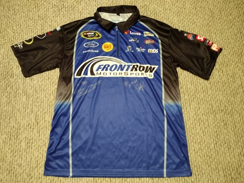 Signed FRONT ROW MOTORSPORTS Racing Nascar Pit Crew Shirt XL Ford Loves Pepper Cover