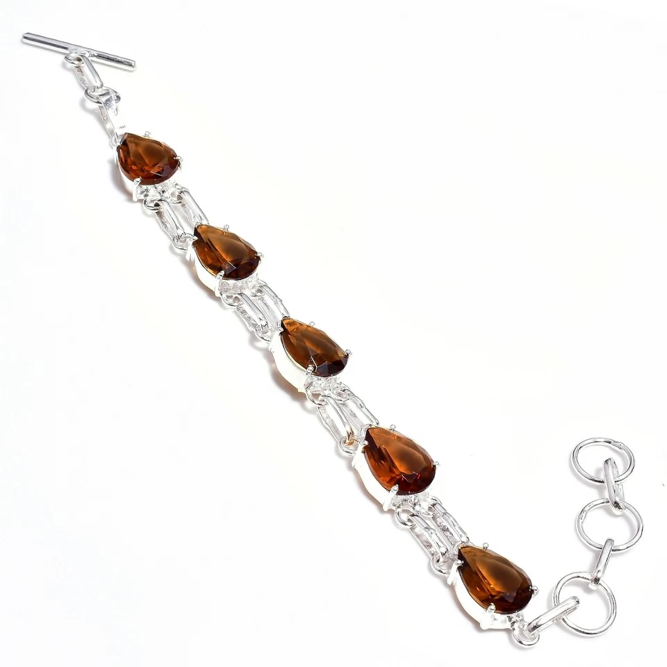 Smoky Quartz Gemstone Handmade 925 Sterling Silver Jwelery Bracelet Size 7-8" - Image 1 of 1