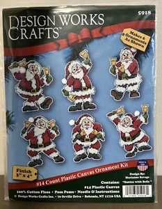 Design Works Plastic Canvas Ornament Kit 3"X4" Set Of 6-Santa W/Bells (14 Count) - Picture 1 of 5