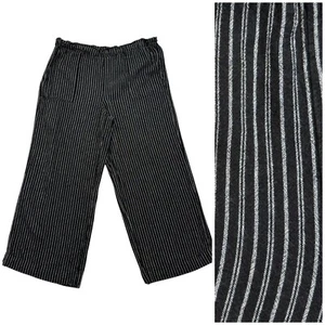 Time & Tru Linen Blend Wide Leg Crop Pants Pull On B&W Striped Womens L Beachy - Picture 1 of 10