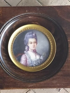 Peinture Miniature Portait Ancien Cadre Bois , Tableau . - Picture 1 of 4