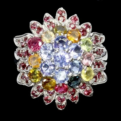 Anillo de plata de ley 925 redondo tanzanita rodolita turmalina piedras preciosas talla 9 Foto 1 de 4
