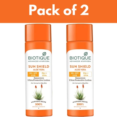 Biotique Sun Shield Aloe vera 30+ SPF  Sunscreen Protectective Lotion 100g X 2 - Image 1 of 4