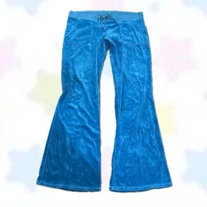 Y2K Vintage Juicy Couture Blue TrackSuit Velour Medium Pants Pockets Flare - Picture 1 of 8