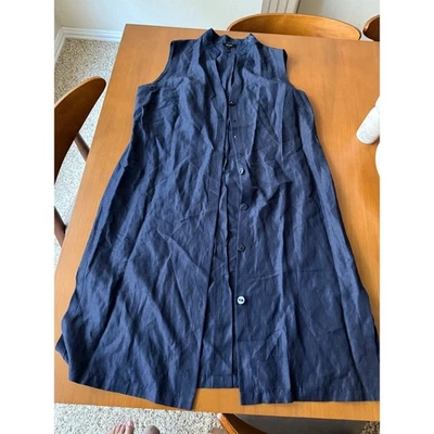 Escada Dress Sleeveless Navy Silk Linen Beaded Collar Special Occasion - Image 1 of 4