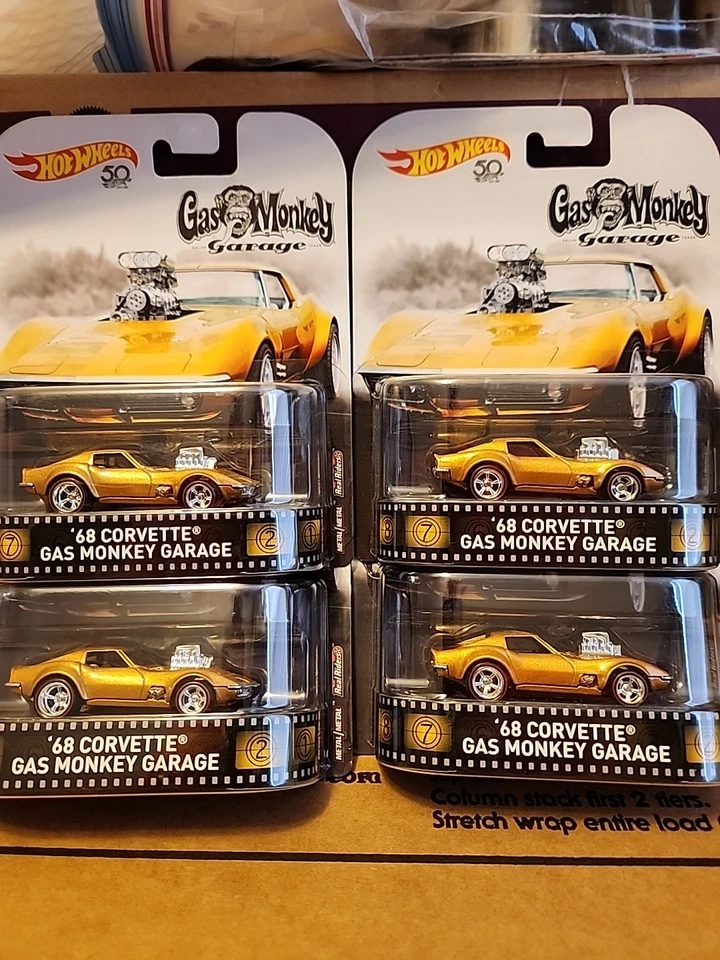 2018 🔥Hot Wheels X4 50th Retro Gas Monkey 🔥 Garage Gold 1968 Corvette Foto 1 de 4