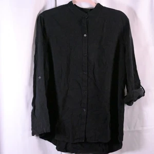 Lauren Ralph Lauren Damenbluse groß schwarz Seide Knopfleiste Rollriegelärmel - Bild 1 von 6