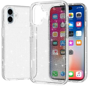 For iPhone 16 6.1inch Case Glitter Thick 3mm Translucent Cover + Tempered Glass - Picture 1 of 9