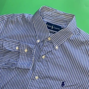 Ralph Lauren Custom Fit Langarm Button Down Hemd Herren große blaue Streifen - Bild 1 von 6