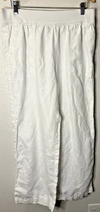 Lands End White 100% Linen Pants Size 14P Wide Leg Pull On Elastic Lagenlook - Picture 1 of 6