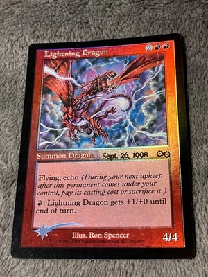 Lightning Dragon Urza’s Saga 1st FOIL Pre-Release Promo Magic MTG LP - Image 1 of 4