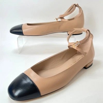 Stuart Weitzman Eden Strap Shoes Ballerina Flats Tan Black Women Size 39 US8.5 - Image 1 of 4