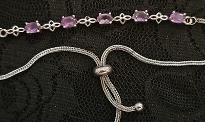 Brazalete Bolo Vintage D'Joy Plata de Ley 925 Amatista Ajustable Foto 1 de 4