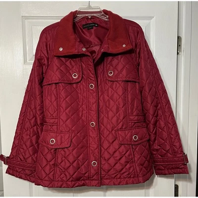 Abrigo chaqueta de granero acolchado Weather Tamer bolsillos delanteros a presión rojo talla L Foto 1 de 4