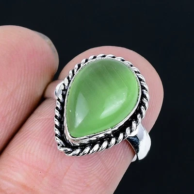 Anillo Hecho a Mano Calcedonia Verde Chapado en Plata 925 Talla 6 EE. UU. Foto 1 de 3