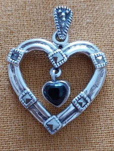 Black onyx or jet? heart pendant 925 - Picture 1 of 4