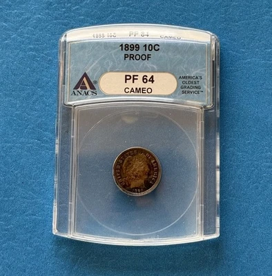 1899- Silver Barber Dime ANACS Graded PROOF **CAMEO** 64 Old Holder - Image 1 of 2