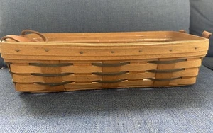 Longaberger Rectangular Basket Leather Handles Blue Fabric Plastic Liner (1994) - Picture 1 of 3