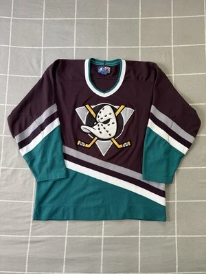 Vintage 90s Starter Anaheim Mighty Ducks NHL Hockey Jersey Purple Large Stitched - Image 1 of 4