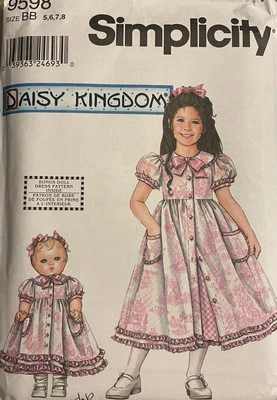 Simplicity Daisy Kingdom Girls & Doll Dress Pattern 9598 Sz BB 5, 6, 7, 8 UNCUT - Image 1 of 4