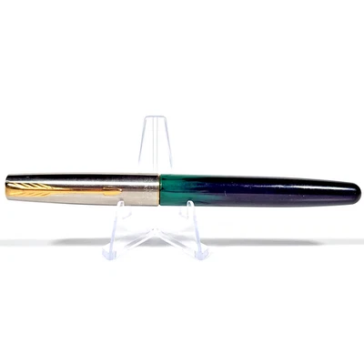 Vintage 1990s Parker Frontier Fountain Pen Green Marble Stainless Steel F Nib - Image 1 of 4