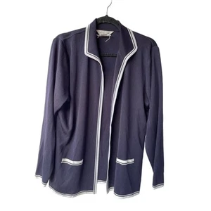 Exklusive MISOOK Strickjacke Jacke XL marine weiß Besatz vorne offen - Bild 1 von 8