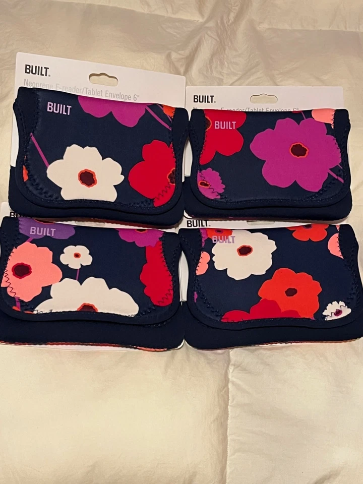Built Neoprene E-Reader Tablet Envelope 6" Navy with Flowers NEW in PACKAGE - Image 1 of 3