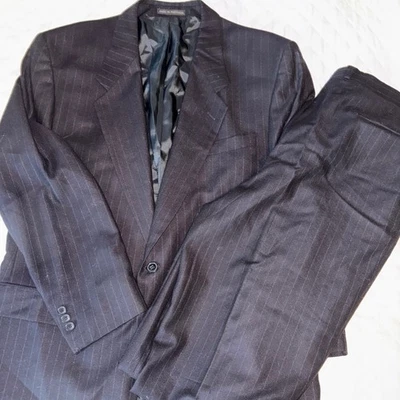 Traje de lana a rayas vintage Yves Saint Laurent para hombre 2 piezas 40R 34x29 azul marino YSL Foto 1 de 4