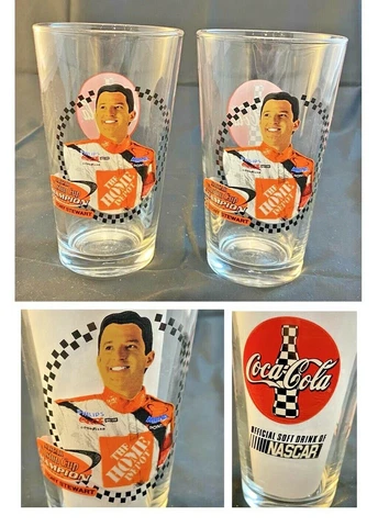 VINTAGE Libbey Drinking Pint Glasses 16 oz. COCA COLA Tony Stewart 2-Piece Set Cover