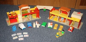 Vintage Fisher Price Play Family Village With Cross Walk Figures Vehicles & Mail - Picture 1 of 15