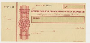 Cheque OESTERREICHISCHE CREDITANSTALT- WIENER BANKVEREIN - WIEN AUSTRIA 1930s - Picture 1 of 2