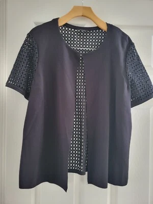 Cárdigan negro Lafayette 148 noche transparente talla grande manga corta carrera Foto 1 de 4