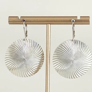 925 Sterling Silver Vintage Large Round Textured Circle Disc Leverback Earrings - Picture 1 of 9
