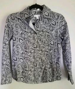 Charter Club Women's Black and White Paisley Button Up Top Size 2P Cotton blend - Picture 1 of 6