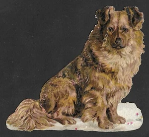 Antique Victorian Die Cut Paper Embossed Dog Sitting Looking at the Viewer - Picture 1 of 2