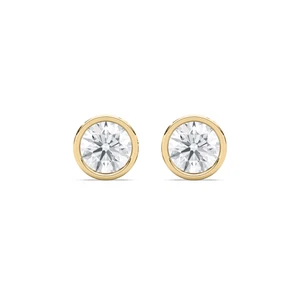 1 ct Round Cut Lab Grown Diamond Stud Earrings 14K Yellow Gold - Picture 1 of 9