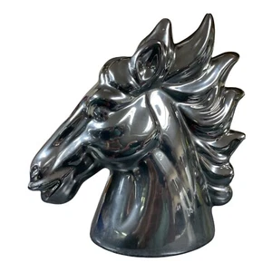 Horse Head Sculpture Ceramic Silver Metal Finish 11"X11"X5.5" Untamed Wild West - Picture 1 of 4